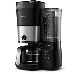 PHILIPS All-in-1 Brew Filterkaffeemaschine mit integriertem Mahlwerk HD7888/90, Kaffeemaschine Zeitschaltuhr (Timer) Schwarz/Edelstahl