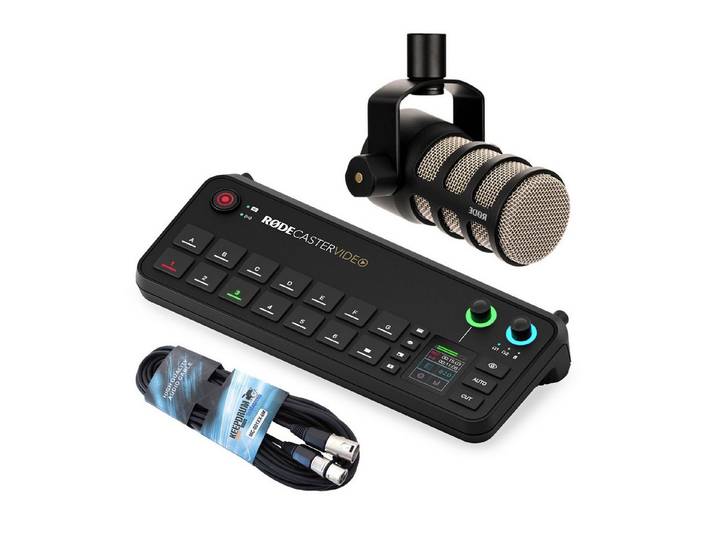 RØDE Rode Rodecaster Video Produktions-Konsole mit Podmic und Kabel Digitales Aufnahmegerät (schwarz)