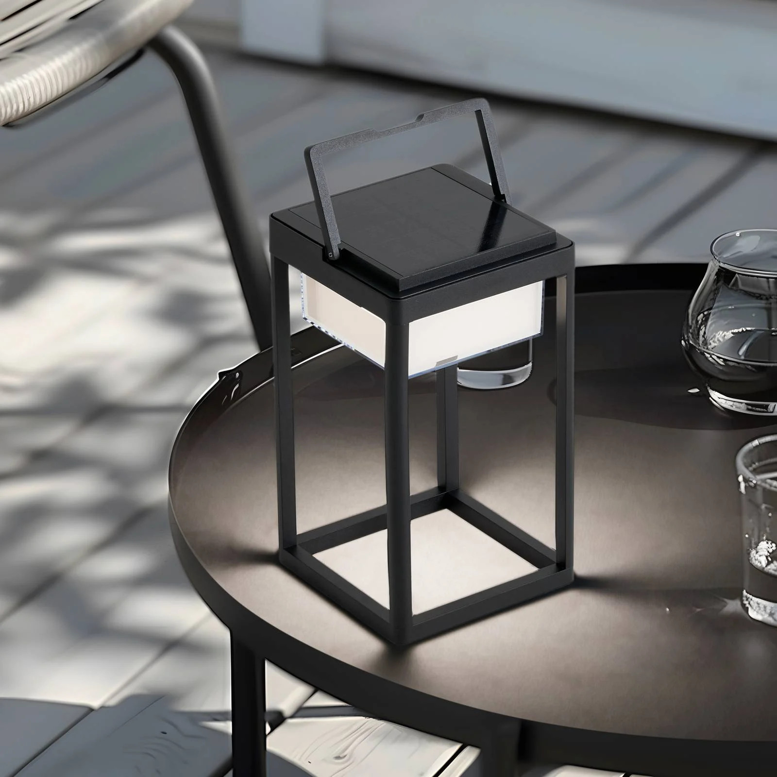 Lucande Tilena Square Zonnecel Taffellamp - Zwart - Modern - LED - Dimbaar - Voor Tuin, Balkon en Terras