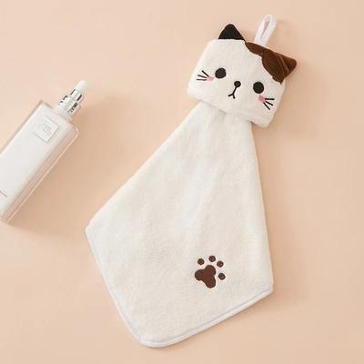 Uplifted Finds Cute Cartoon Cat Hand Towel Thickened Kitchen Bathroom Coral Velvet Home Quick Drying Dishcloth white
