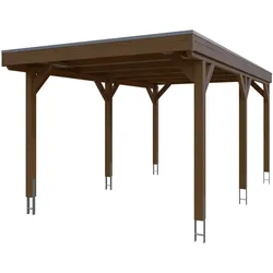 Skan Holz Grunewald - Flachdach Carport aus Leimholz Breite 321 cm Gr. 1 - 321 x 554 cm Aluminium Dachplatten mit Trapezprofil (unbehandelt) nussbaum Holzcarport