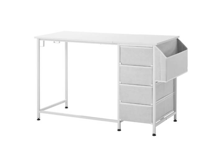 Bureau d'Ordinateur - DUOKU - 120 x 50 x 76 cm - 4 Tiroirs en Tissu - Structure Métallique - Blanc