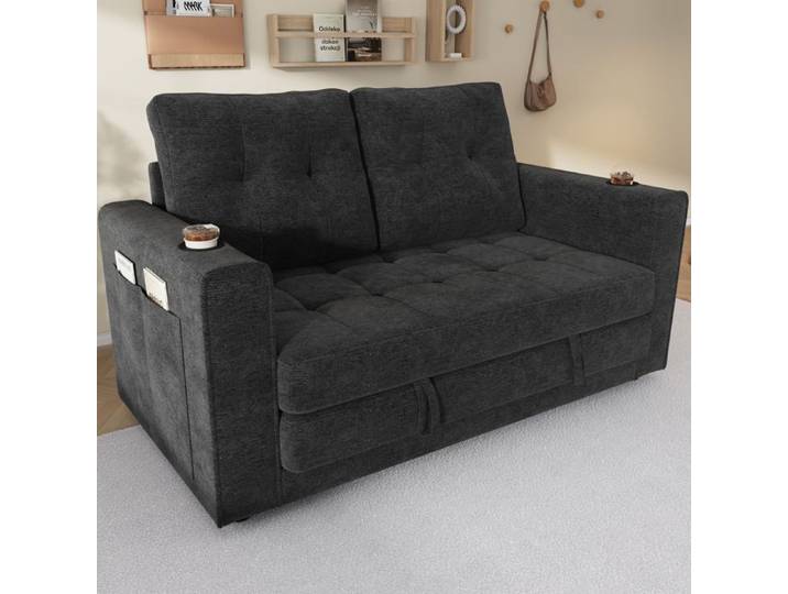 Canapé lit convertible 2 places - Canapé 2 places - 141×79×93cm - velours gris