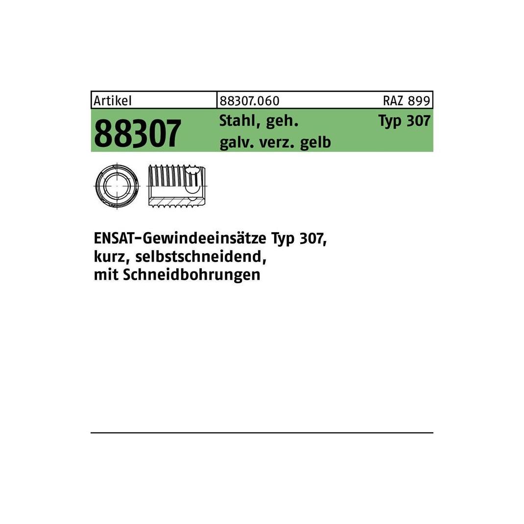 Ensat Gewindeeinsatz R 88307 Typ 307 M 10 x 10 Stahl gehärtet galvanisch verzinkt gelb (883070600100000)