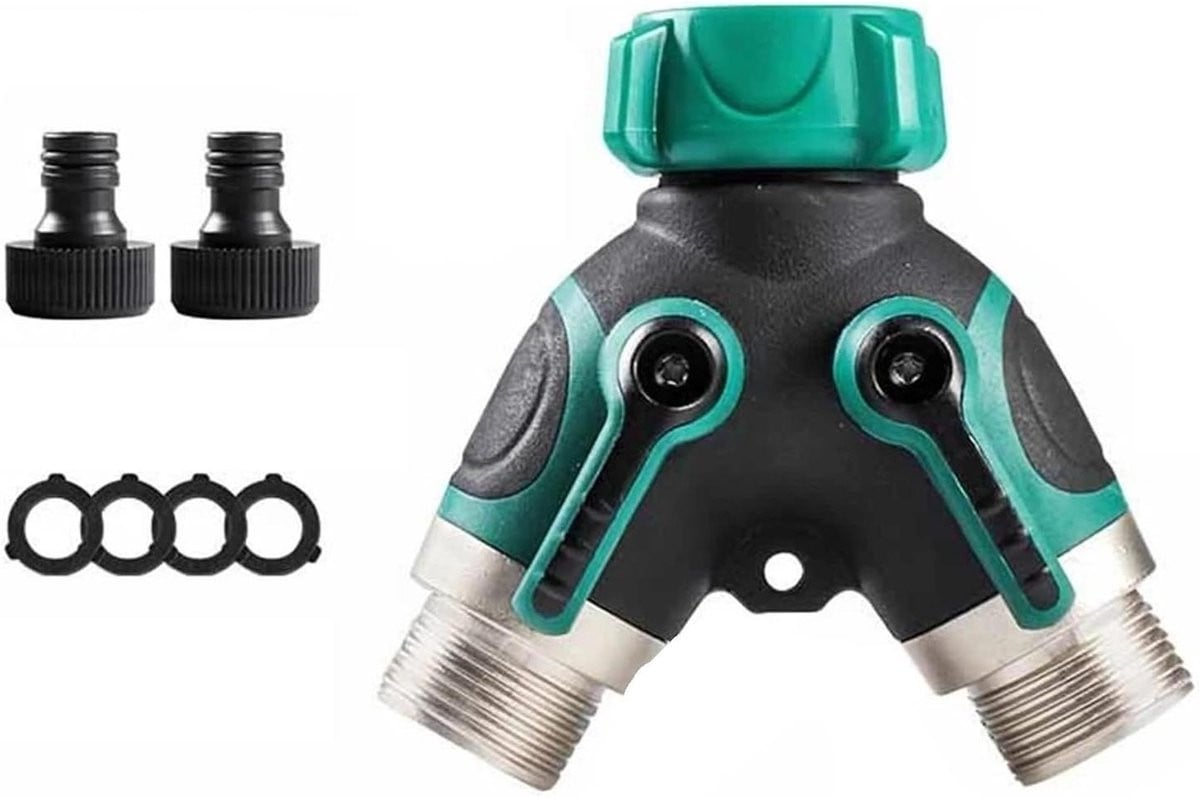 Tuinslang Splitter Y-Splitter met twee uitgangen 3/4 inch Groen Zwart