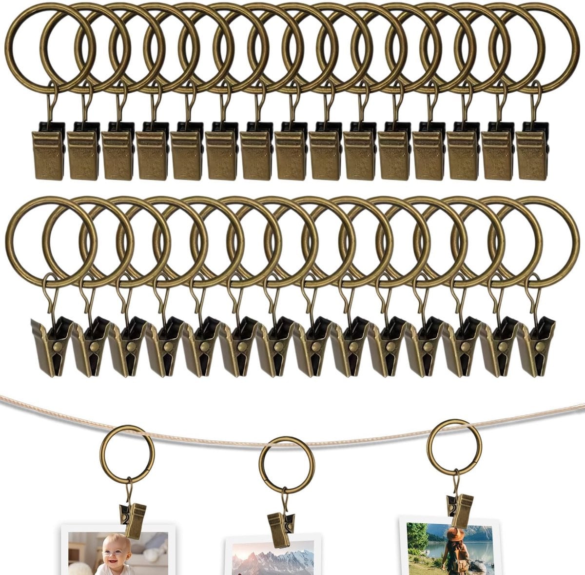 Solidchoice - 30 stuks sterke metalen gordijnringen met clips voor decoratie