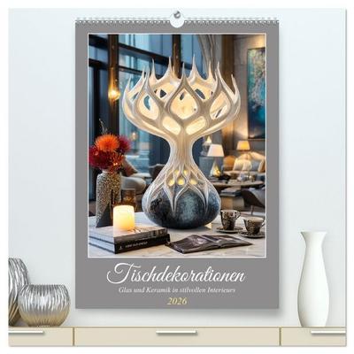 Tischdekorationen. Glas und Keramik in stilvollen Interieurs (hochwertiger Premium Wandkalender 2026 DIN A2 hoch), Kunstdruck in Hochglanz