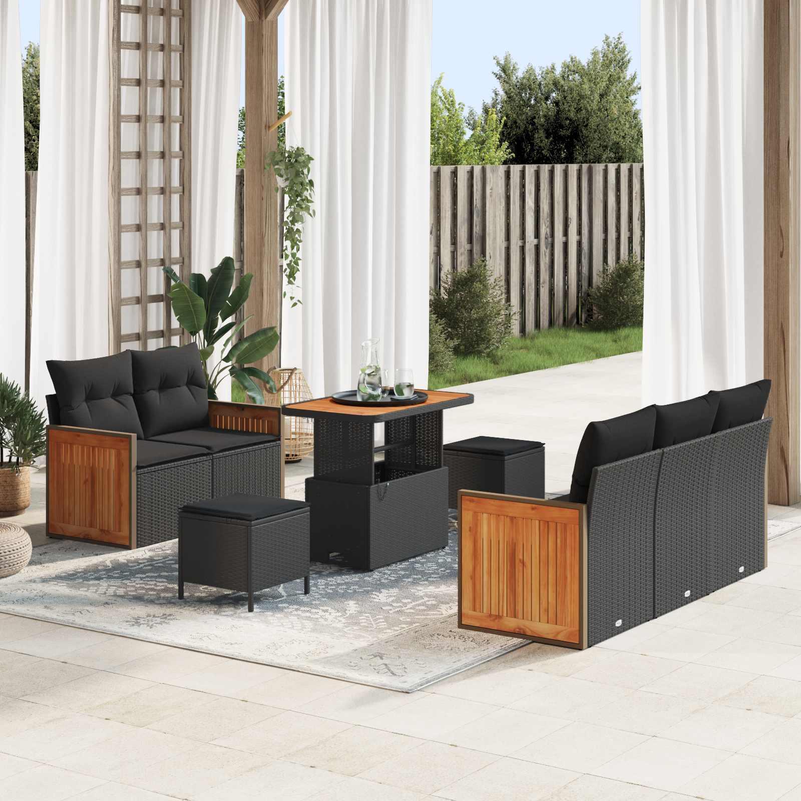 vidaXL Gartensofa-set 8 Stk. 8-Sitzanzahl Schwarz