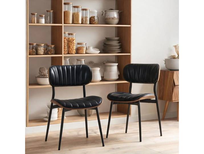 Lot de 2 chaises de salle à manger au dossier incurvé simili-cuir noir et - Negro y Marrón Cuero Sintético Madera Curvada