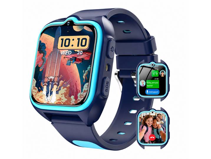 Blackview Z30 1,75 Montre Connectée pour Enfants, Fonction Tap-to-Friends, Positionnement GPS+WiFi+LBS, Autonomie>5 Jours, Bouton SOS, 4G, Mode École (Sans Jeux), IP68, Compteur de Pas, Bleu