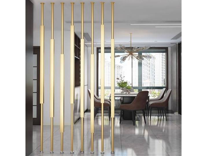 Raumteiler Paravent Goldene Sichtschutzwände mit Metalllamellen, raumhohe Trennwände für Homeoffice, 5/8-teiliges Set aus Trennwandpaneelen(5pcs-A,100cm/39in/3.3ft)