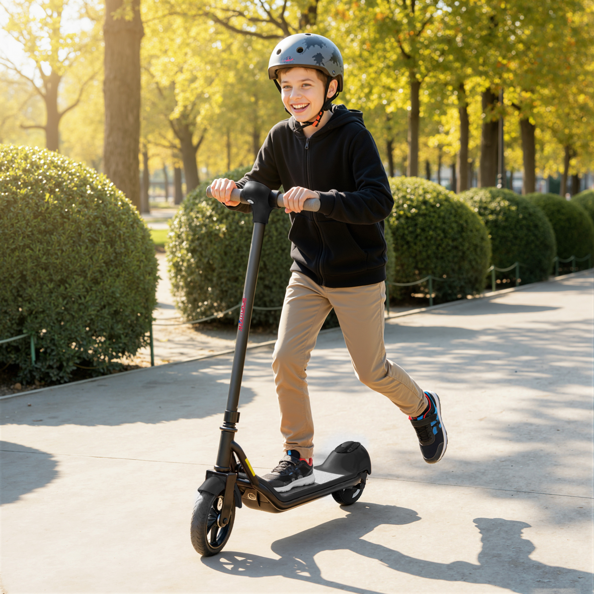 Sportnow Monopattino elettrico bambini 6-14 anni, display LED, luci RGB, pneumatici Ø 16,51 cm, velocità 10 km/h, avviamento a spinta, nero   Aosom Italy