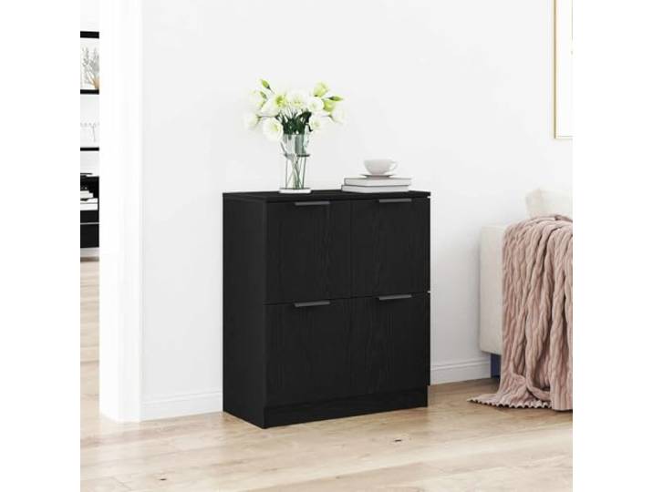 RJPLMFV Anrichte Eiche Schwarz 60 x 30 x 70 cm Holz Eingeschränkte Türen, silberfarbene Griffe, geräumige Aufbewahrung, ideal für Wohn- und Esszimmer
