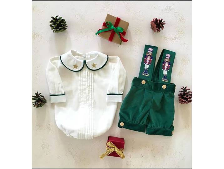 0-6Y bébé garçon automne hiver casse-noisette broderie vert tenue costume pour fête anniversaire photographie vacances noël C149