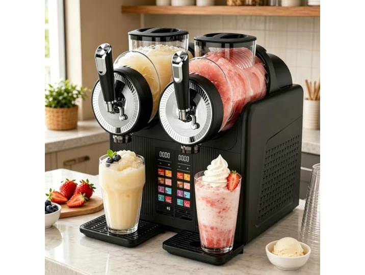 moupeaktain Slush Maschine, 2-in-1 Softeismaschine & Slush EIS Maschine, Doppelbehälter Kaltgetränkemaschine Mit 6 Programmen, Für Milchshakes, Granita, Softeis, Zuhause, Café Und Bar Black