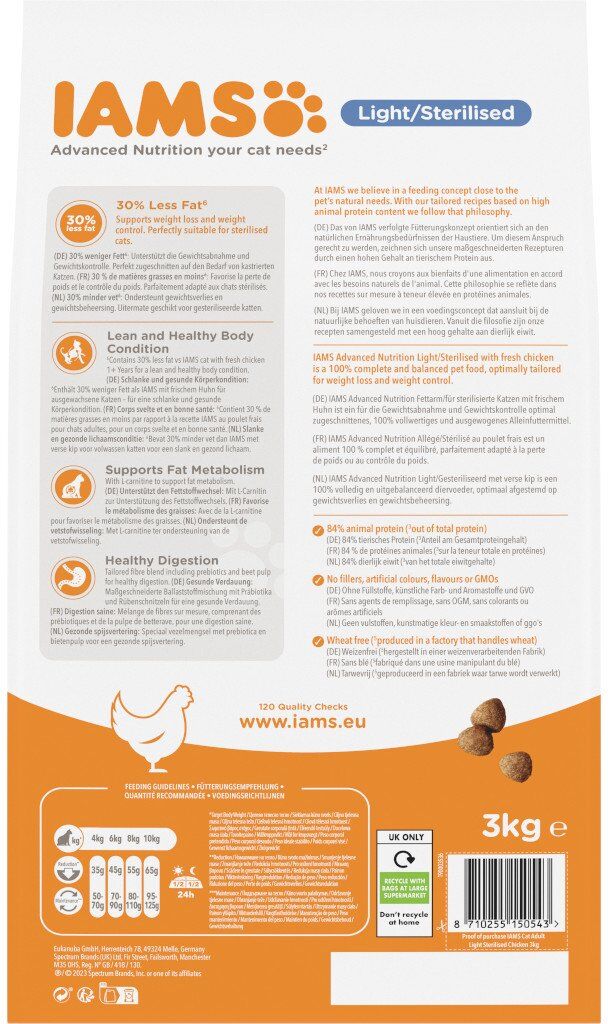 Iams Secco Gatto Adulto Light Sterilizzato Pollo 3 kg