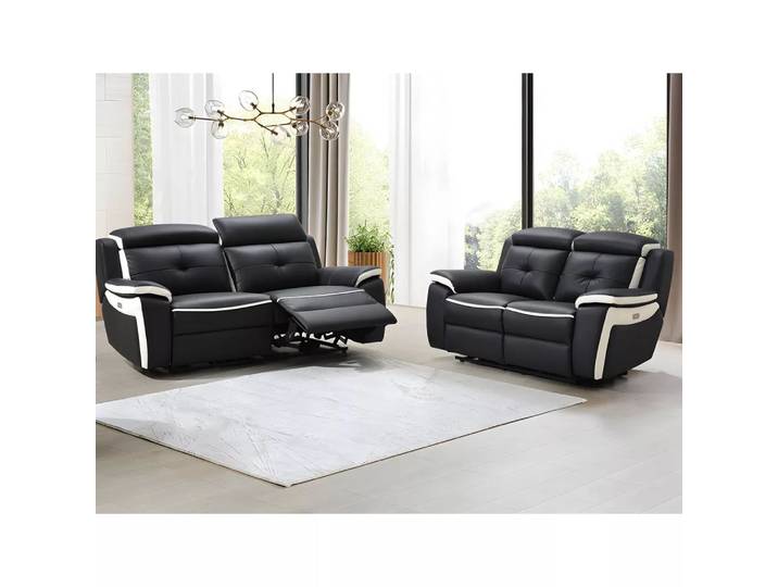 Vente-unique - Relaxsofagarnitur Leder elektrisch 3+2 ANGELIQUE, One Size, Schwarz