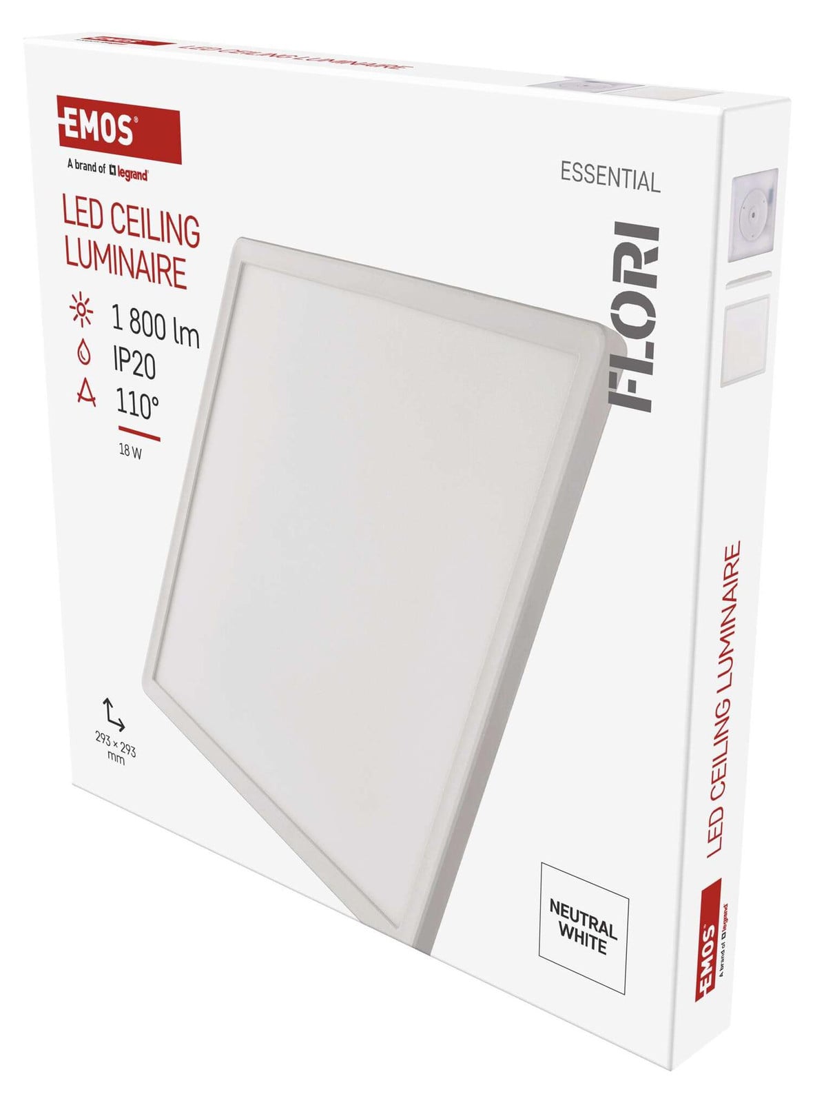EMOS LED wand- en plafondlamp FLORI, vierkant, neutraal wit, 4000 K, 1800 lm