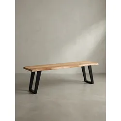 Esszimmerbank Massivholz Metall Baumkante U-Beine, Akazie 120x40x46 cm
