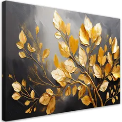 LEINWANDBILD Goldene Blätter auf grauem Hintergrund 100x70cm