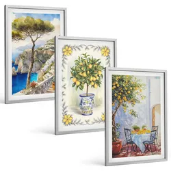 BILDER SET 3er Set - 40x60 cm Silberner Rahmen - Blick auf das Meer aus Zitronenbäumen