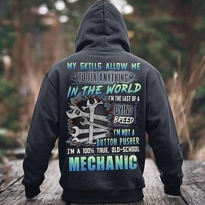 Herren Old School Mechaniker Hoodie - 'Meine Fähigkeiten erlauben es mir alles zu reparieren' Grafik