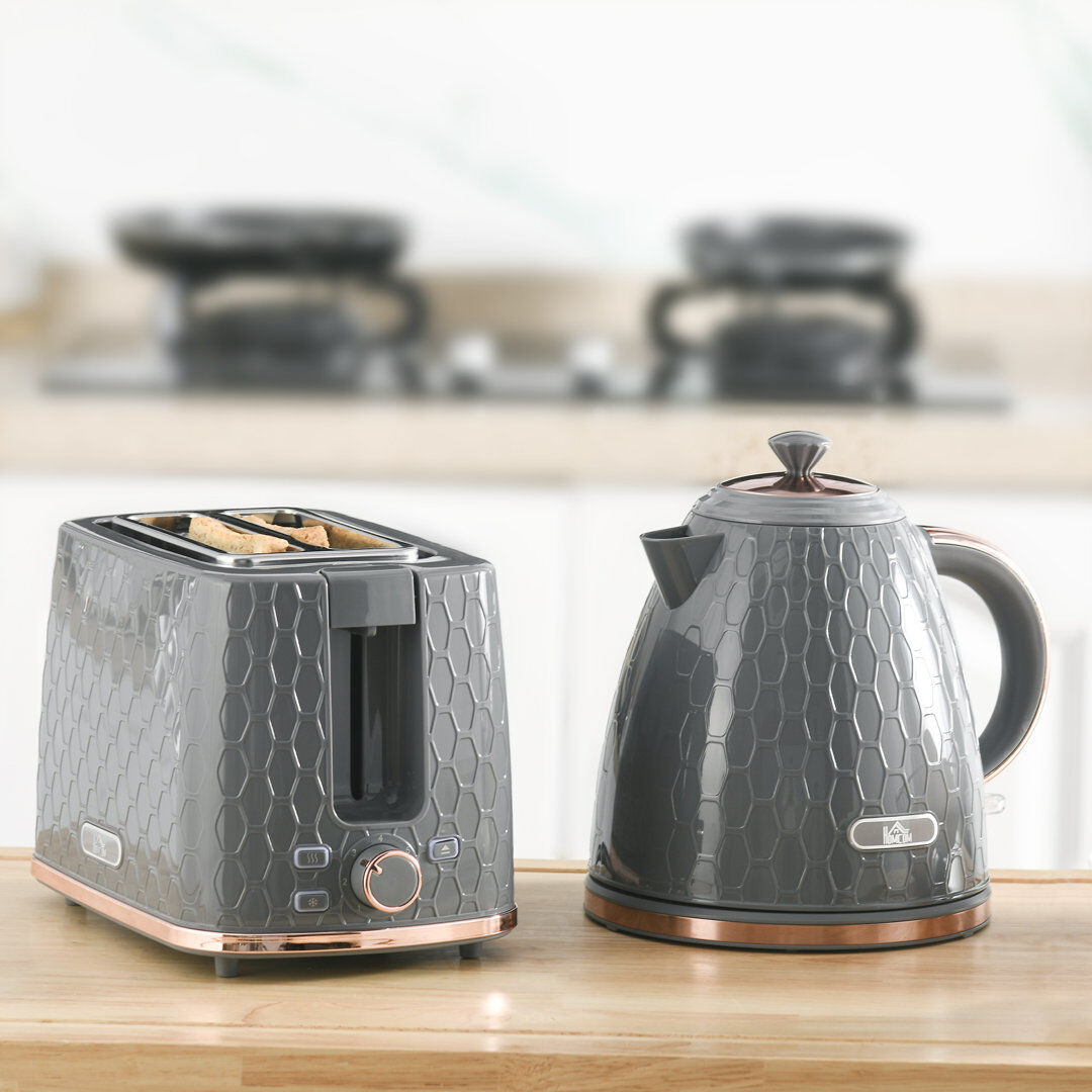HOMCOM Kettle and Toaster Set 1.7L Kettle & 2 Slice Toaster Set Grey 2 - Slice
