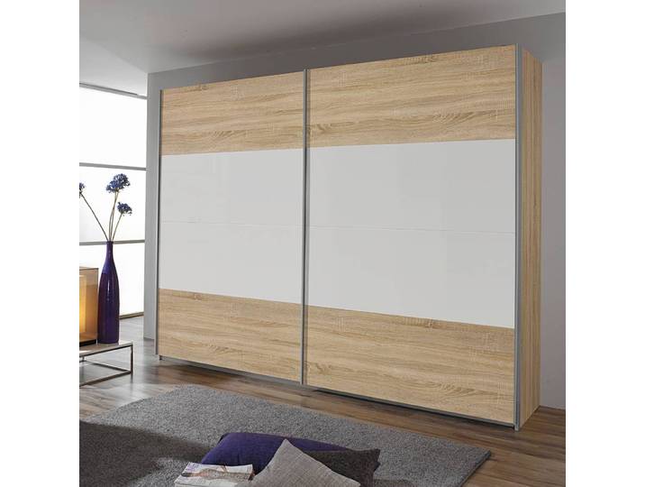 Schwebetürenschrank I 226 x 230cm Beige/Eiche Sonoma Dekor/Alpinweiß