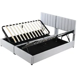 Polsterbett 180x200 cm mit hydraulischem Stauraum und umwandelbarem Design – elegantes Leinenbett in Grau