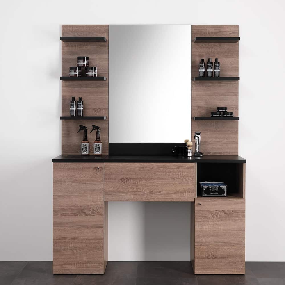 Xanitalia Postazione Mobile da Barbiere – 150 cm   Laminato Nero & OA Nero e Oak