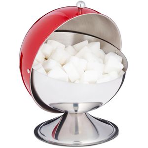 Relaxdays Zuckerdose 10030868 Zuckerkugel, silber / rot, aus Edelstahl, mit Deckel, 13 x 16 cm