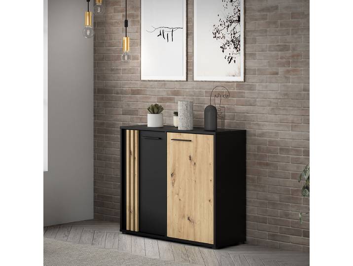 Commode 96cm Marron/Noir/Noir