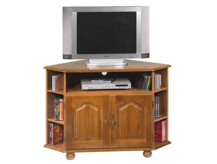Meuble TV d'Angle - ACTUAL DIFFUSION - Chêne Rustique - 42 Pouces - 9 Niches - 2 Portes