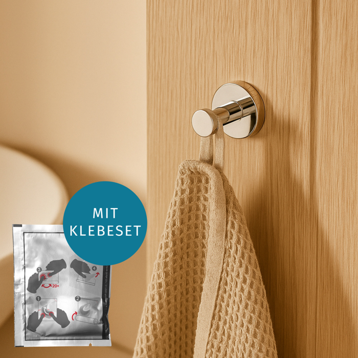 AquaCraft 100 Handtuchhaken ohne Bohren zum Kleben inkl. Klebeset, chrom Set zum Kleben, chrom