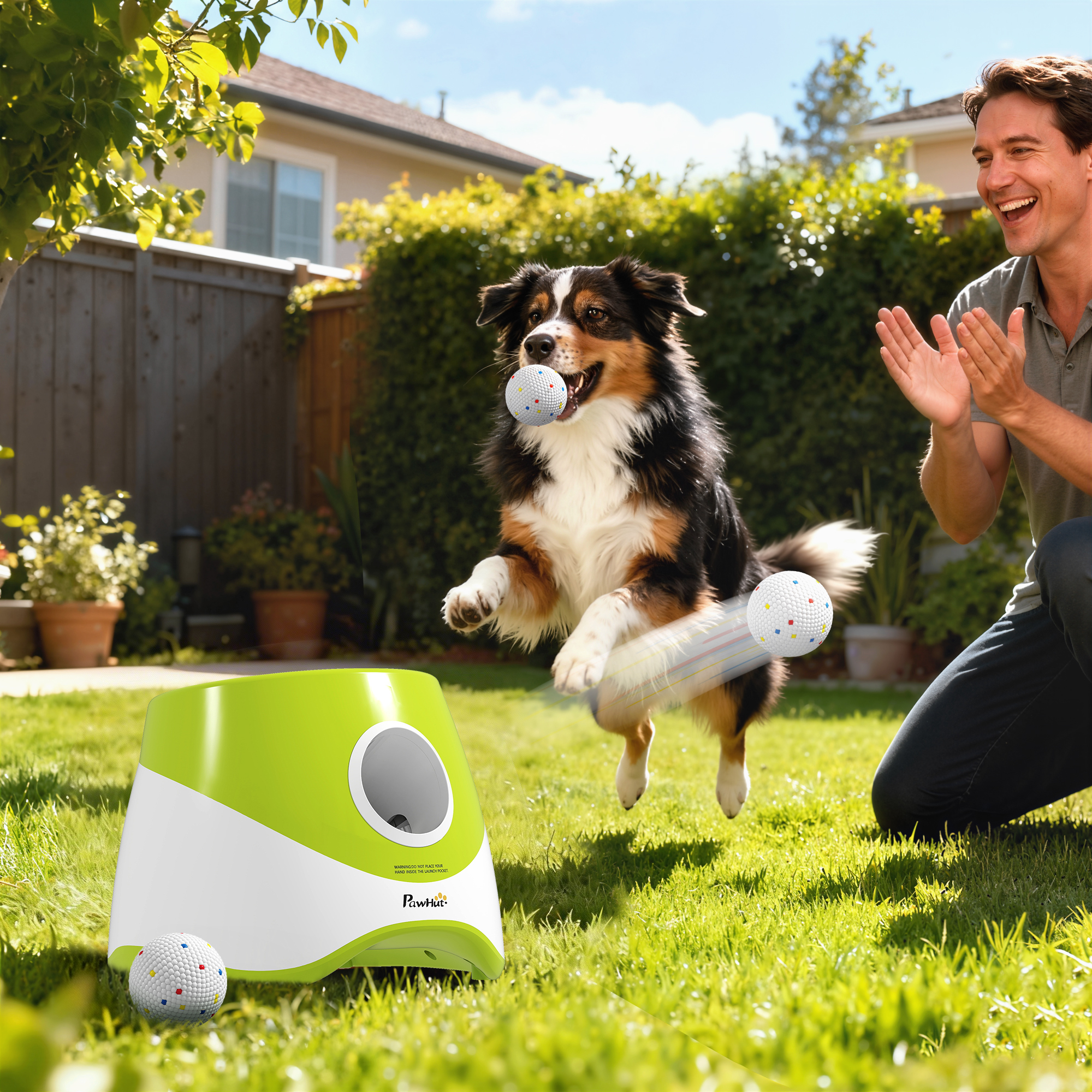 Pawhut Lanciatore Automatico di Palline per Cani di Piccola e Media Taglia con 3 Palline, 3 Distanze Regolabili, Verde   Aosom Italy