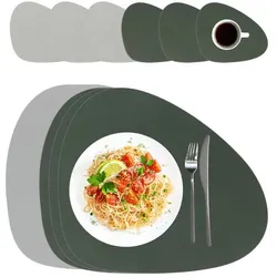 Relaxdays Platzdeckchen mit Untersetzern 6er Set Dunkelgrün,Grau