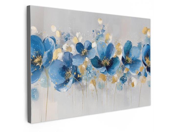 MuchoWow Leinwandbild Blumen - Blau - Abstrakt Groß 140x90 cm, Hellgrau, Kiefer, Rechteckig, 140x90 cm, gerahmt, Bilder & Rahmen, Bilder, Leinwandbilder