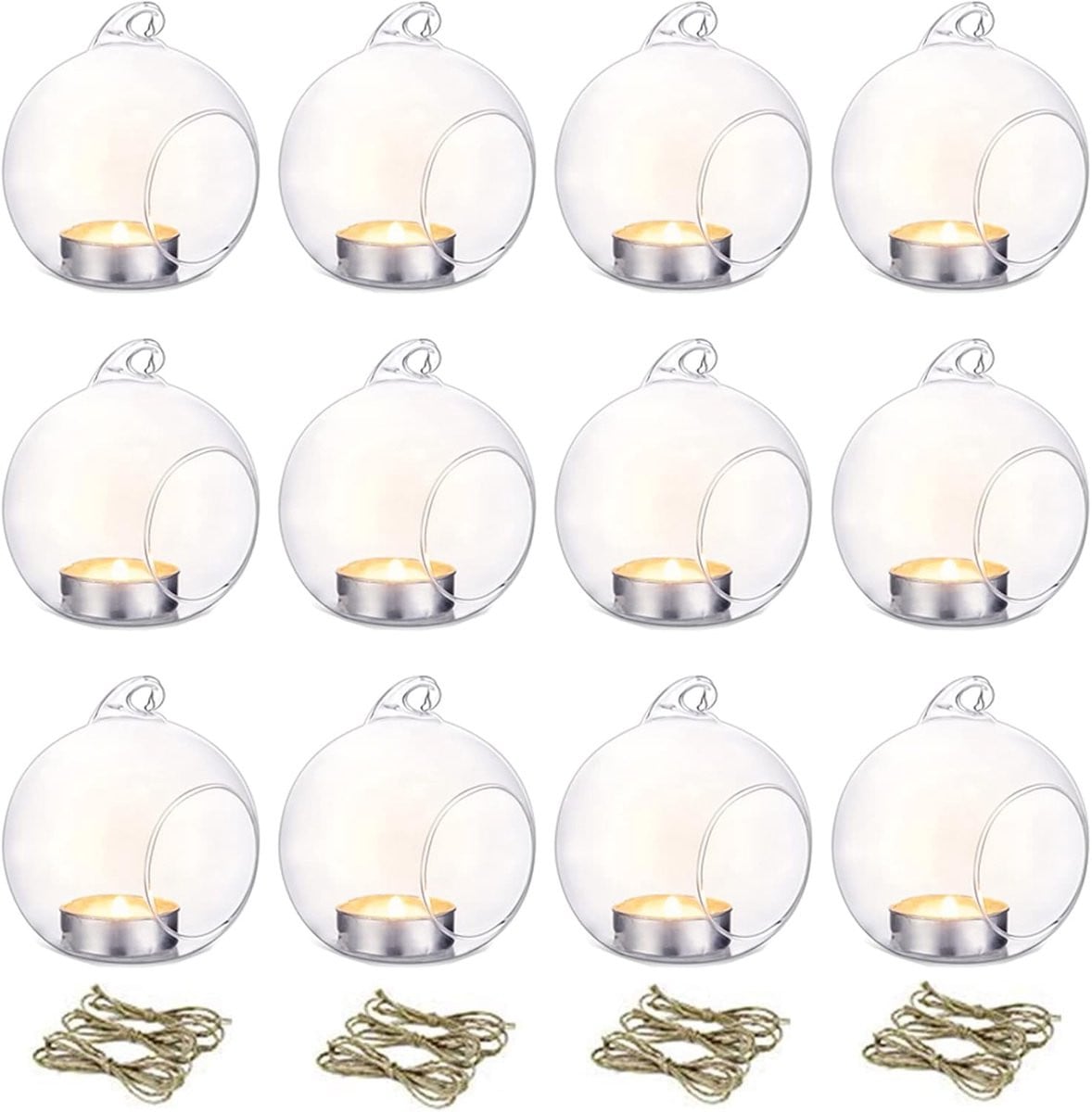 Set van 12 Transparante Glazen Hangende Waxinelichtjeshouders voor Decoratie