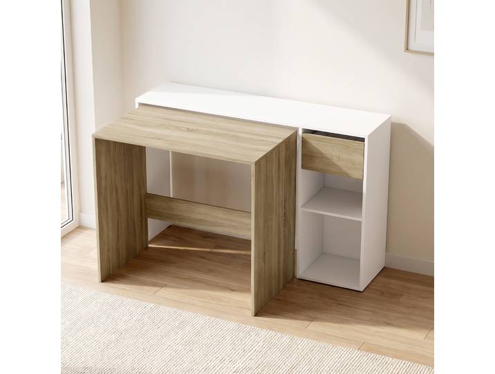 HOMCOM Bureau Gigogne 2pcs 80/117cm Tiroir Étagères Blanc Chêne