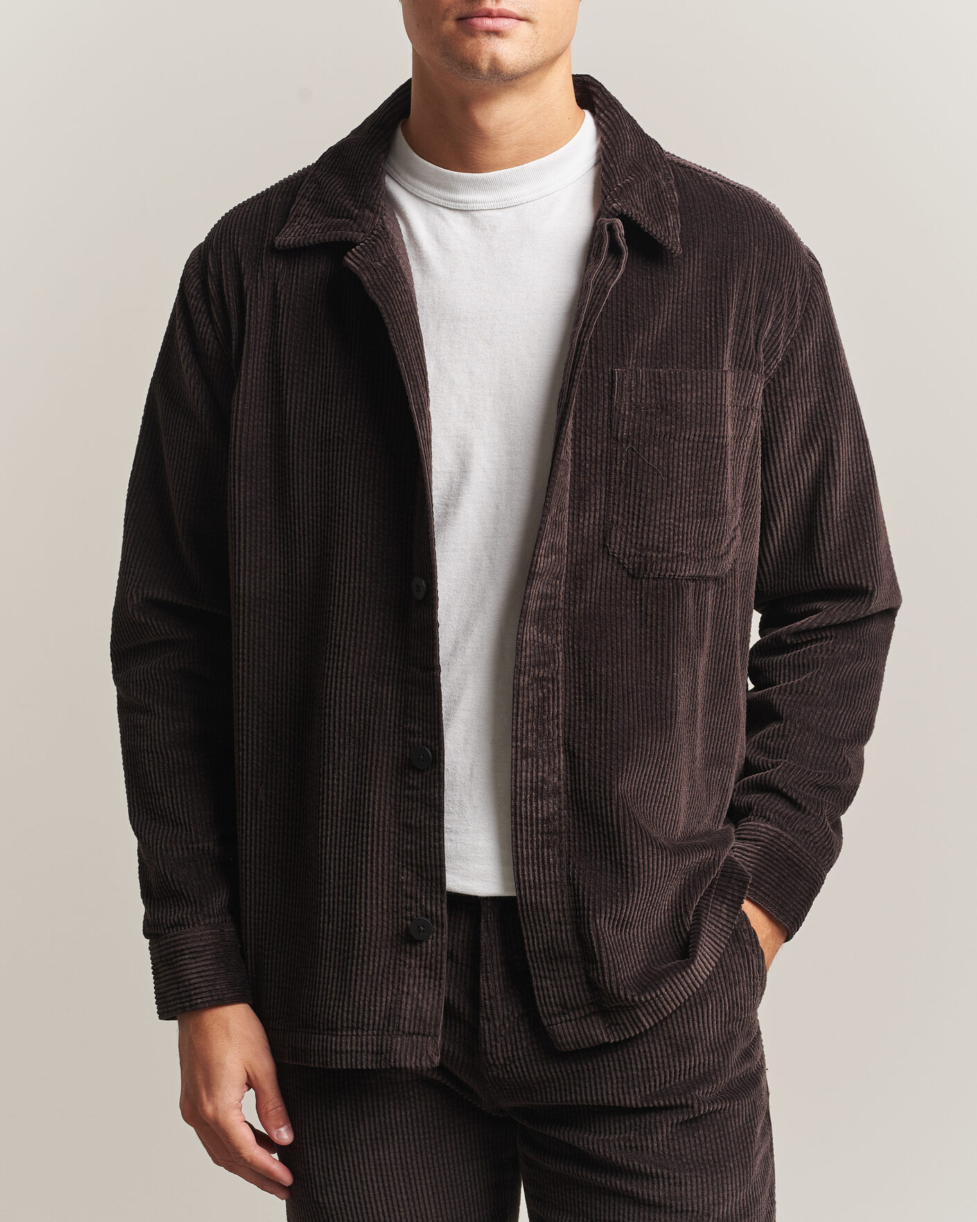 KnowledgeCotton Apparel Cotton Corduroy Overshirt Chocolate men L Brun