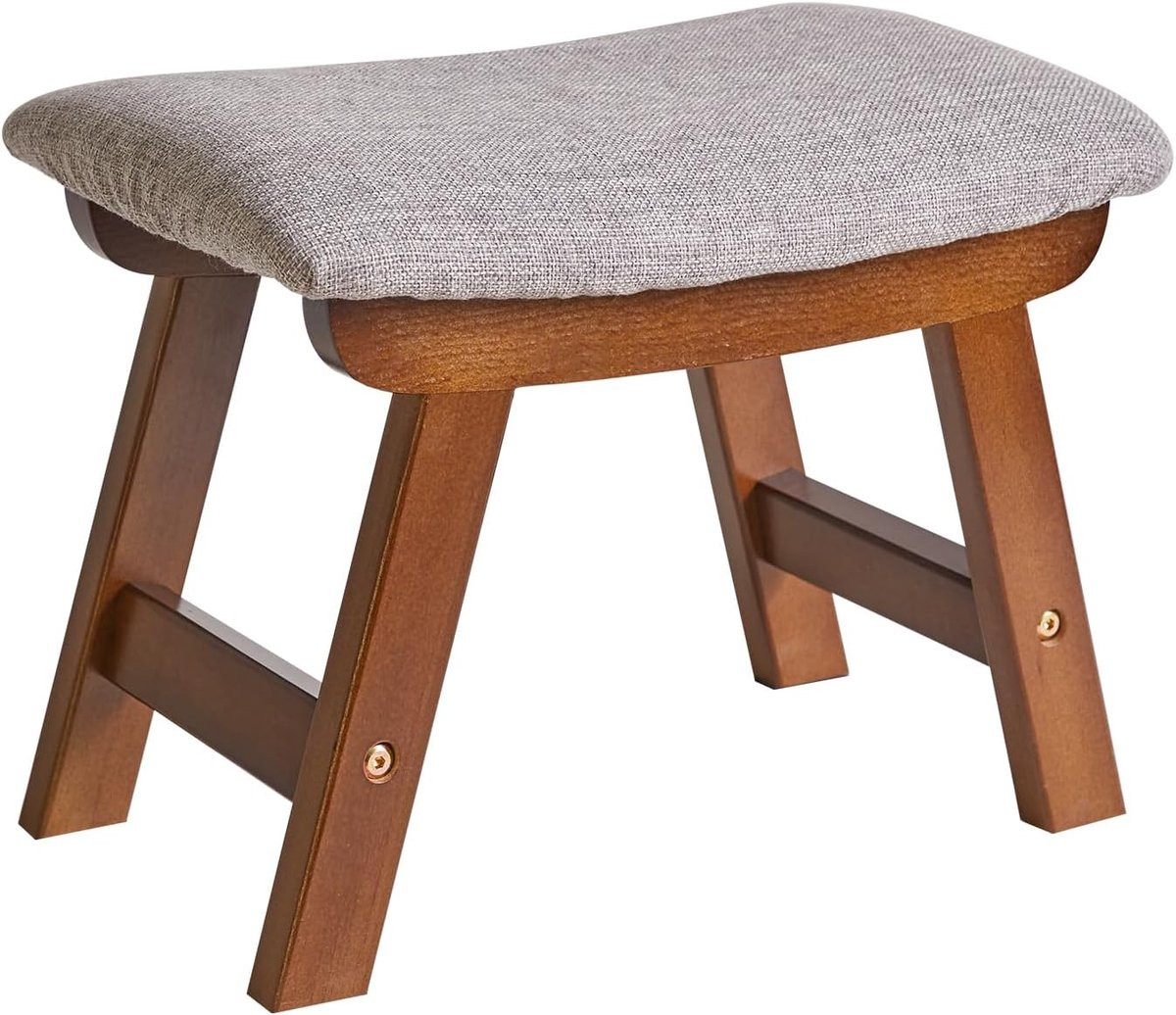 SnelShoppen Voetenbankje Ottomane Pouf met 4 Beukenhouten Poten, Grijs