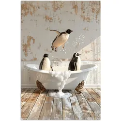 POSTER Vintage - Pinguin - Badewanne - Schaumstoff Wandbild Schlafzimmer 80x120 cm