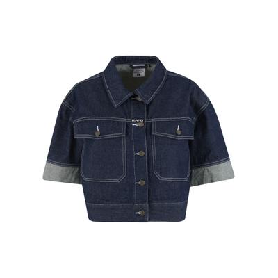 Jeansjacke KARL KANI "Karl Kani Retro Denim Shirt", Damen, Gr. S, blau (rinsed denim), 100% Baumwolle, mehrfarbig, normal, amerikanischer Ausschnitt, Jacken Jeansjacke