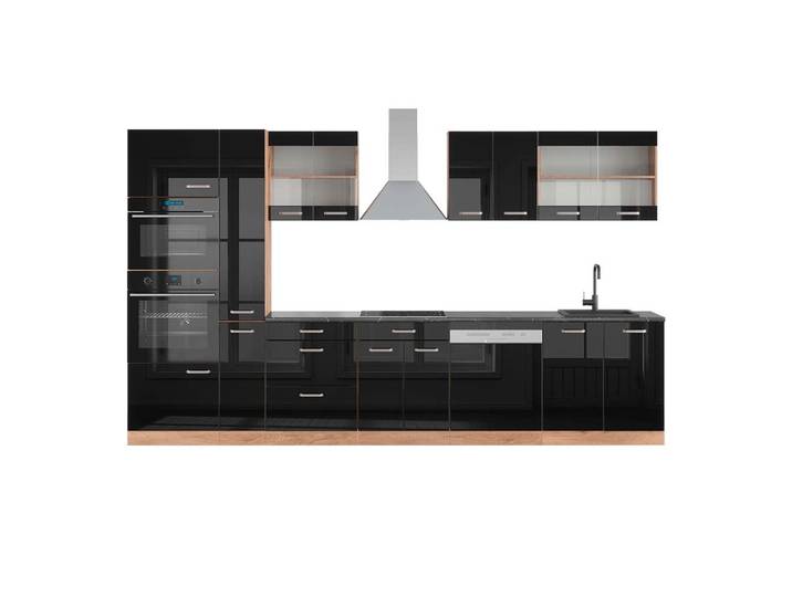 Cuisine avec armoire haute ap anthracite noir brillant 350x81,6cm