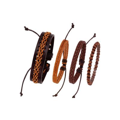 Armband Set FIRETTI "kann auch einzeln getragen werden", braun, Armbänder, Herren, Leder Perlen Textil, Leder, Perlen, Textil, mit Holzperlen