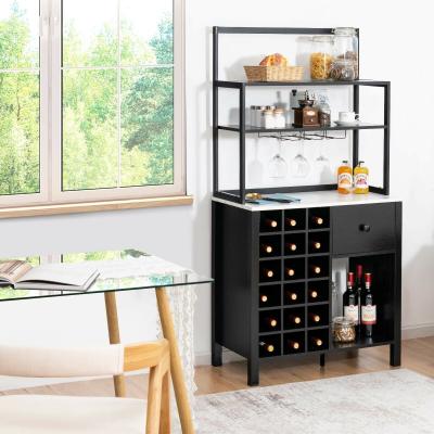 Lirago Kitchen Bakers Rack Freestanding Wine Rack Table with Glass Holder and Drawer