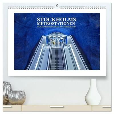 Stockholms Metrostationen - Bunte Meisterwerke im Untergrund (hochwertiger Premium Wandkalender 2027 DIN A2 quer), Kunstdruck in Hochglanz
