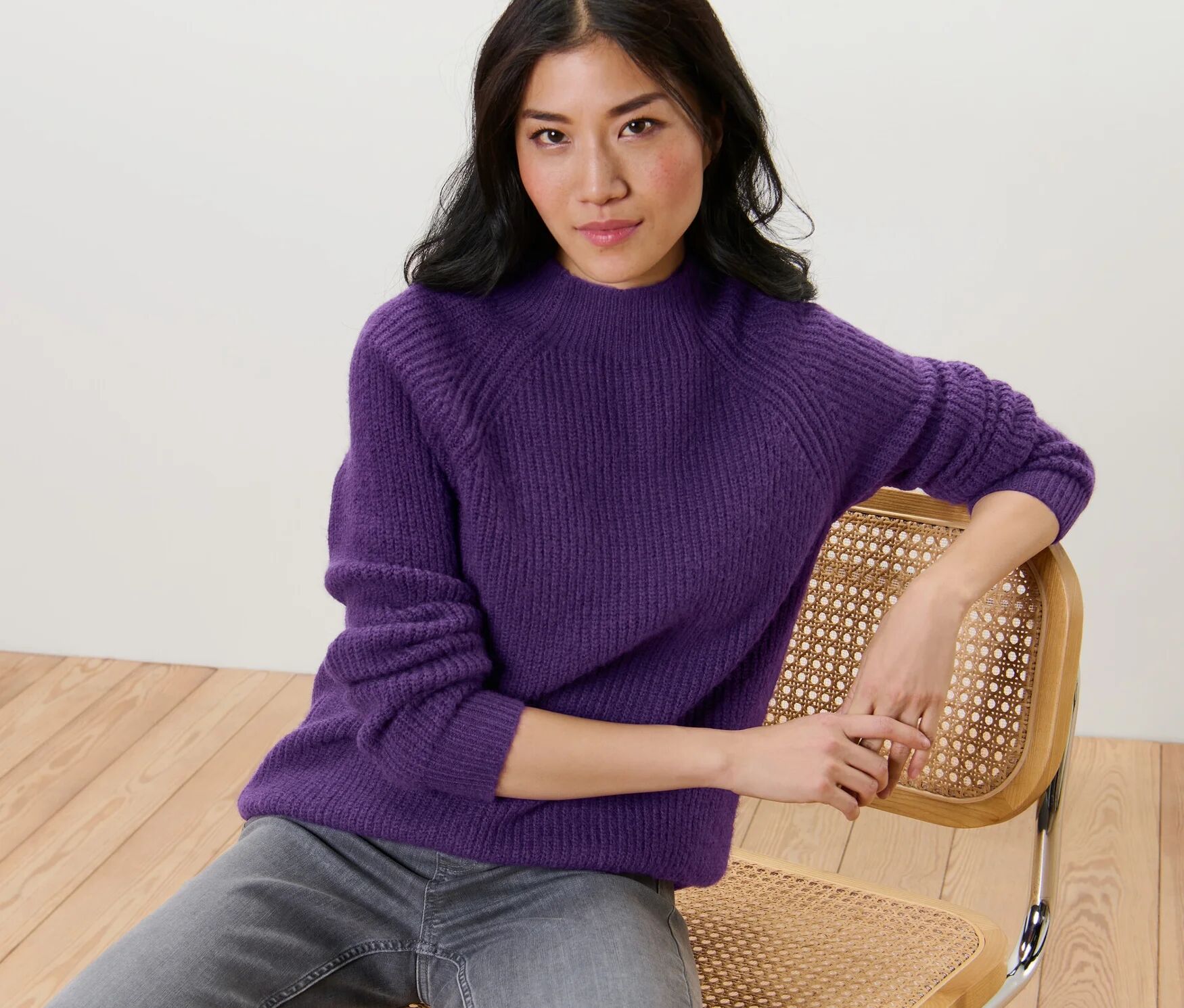 Tchibo - Grobstrickpullover mit Stehkragen - Damen - Gr. XL - lila