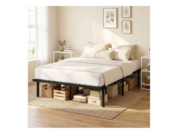OKWISH Bettgestell Praktisches Bett mit Platz für Aufbewahrung im Schlafzimmer (Packung, 1-tlg., Metallrahmen mit Lattenrost, kein Boxspring erforderlich), Metallbett 90x200 cm mit Stauraum unter dem Bett, ohne Matratze