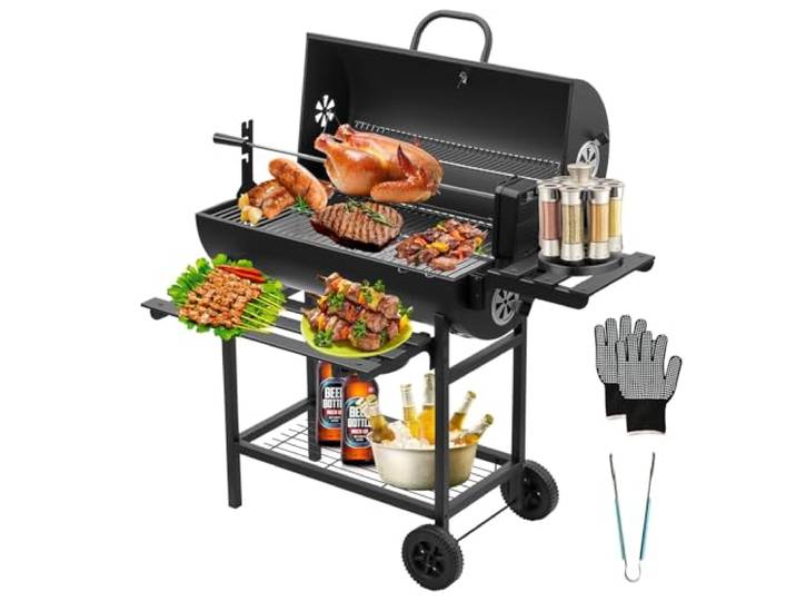 TEENO Holzkohlegrill mit XXL-Grillrost, Anti-Brennhandschuhe, Thermometer, Ascheschublade, verstellbare Belüftung, großer Grill (Upgraded mit Chicken Grill)
